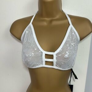 Club Exx X Dolls Kill White Destiny Dawn Sparkly Sequin Sheer Bra Top NWT XXL